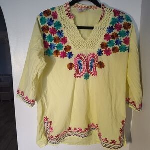 Karina Embroidered Yellow Top with Multicolor Floral Design Size M #335